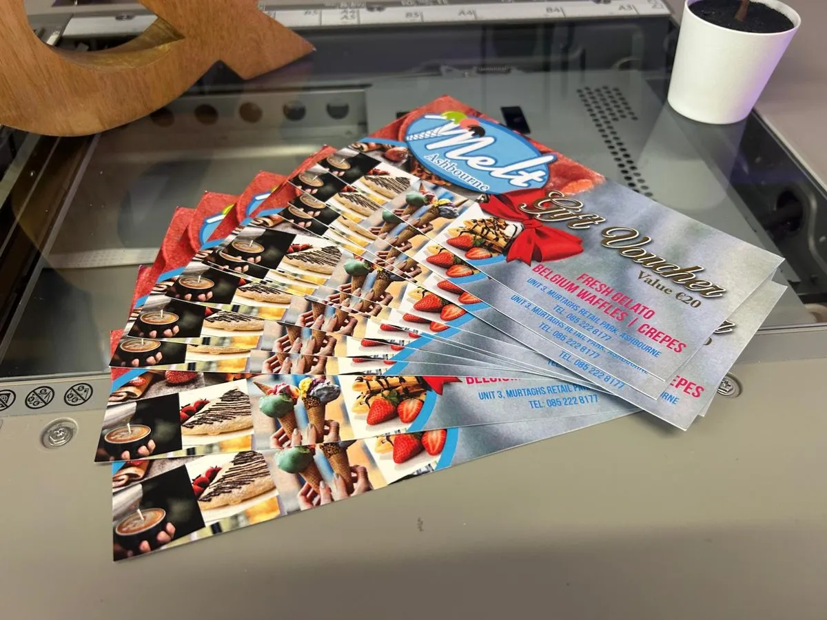 Gift vouchers for Melt Gelato fanned out - Print Ready