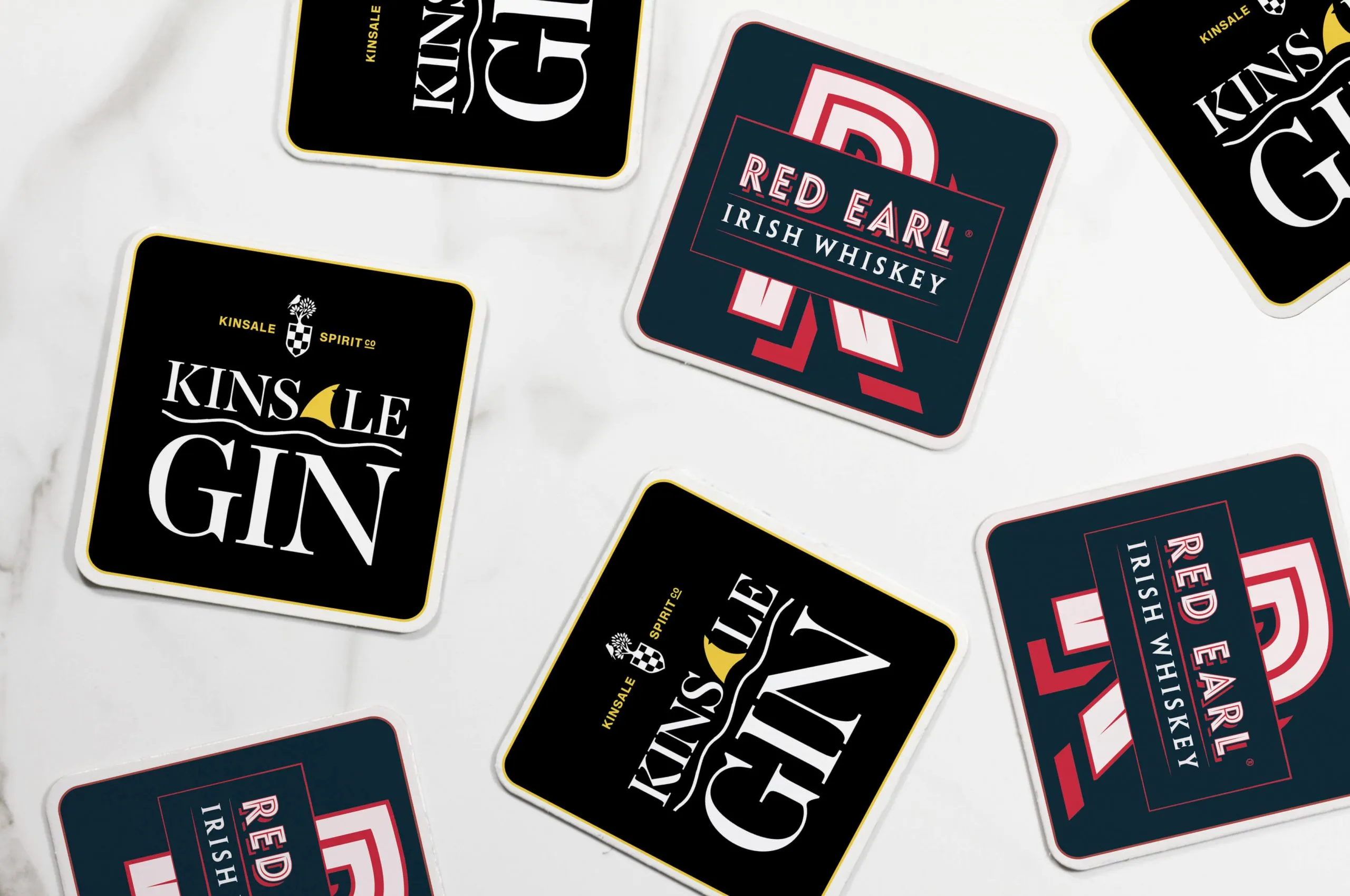 Square custom beermats for gin and whiskey brands