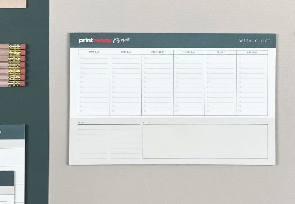 Print Ready weekly planner deskpad with printed header