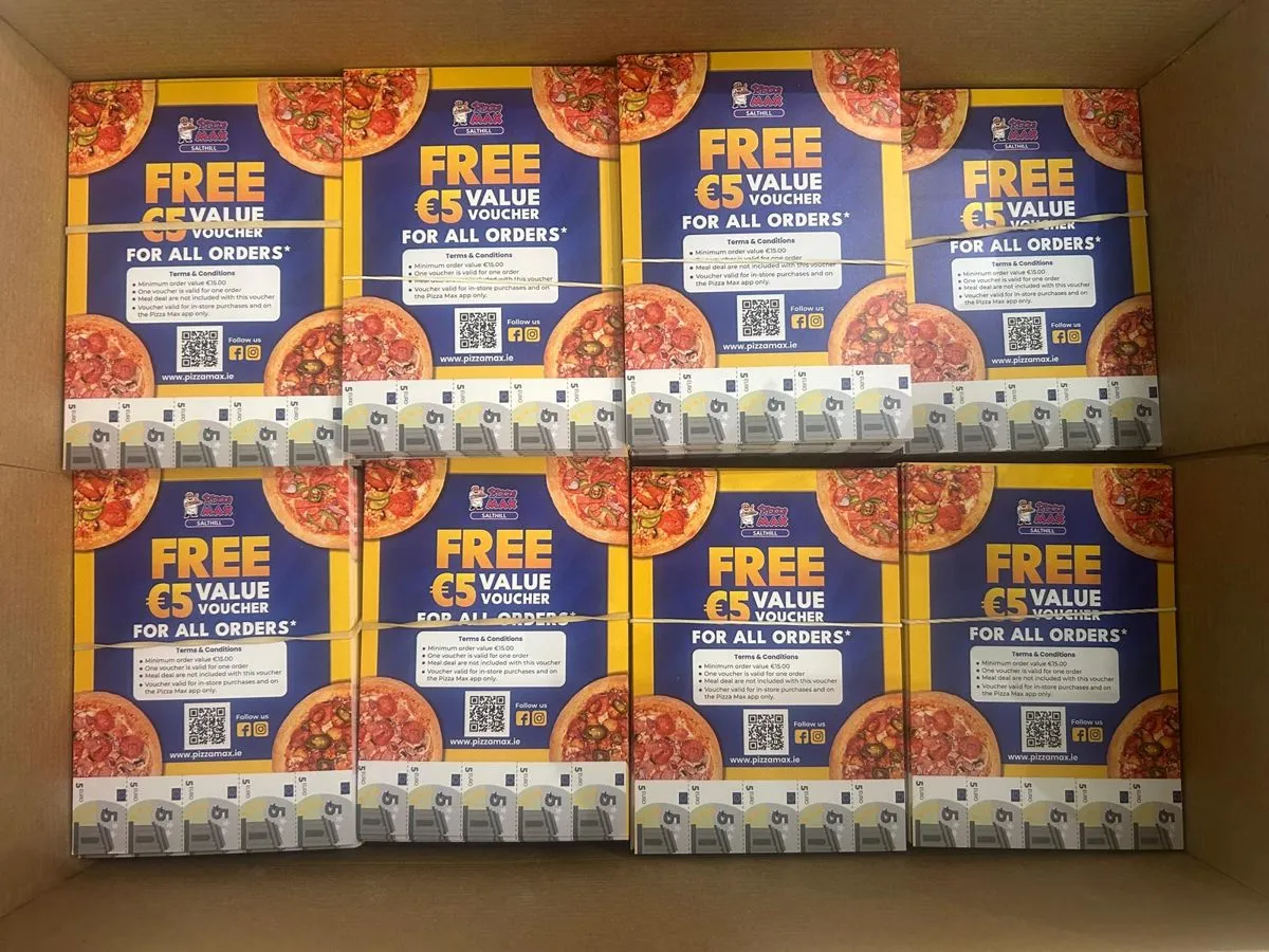 Free value vouchers for Pizza Max in a box - Print Ready