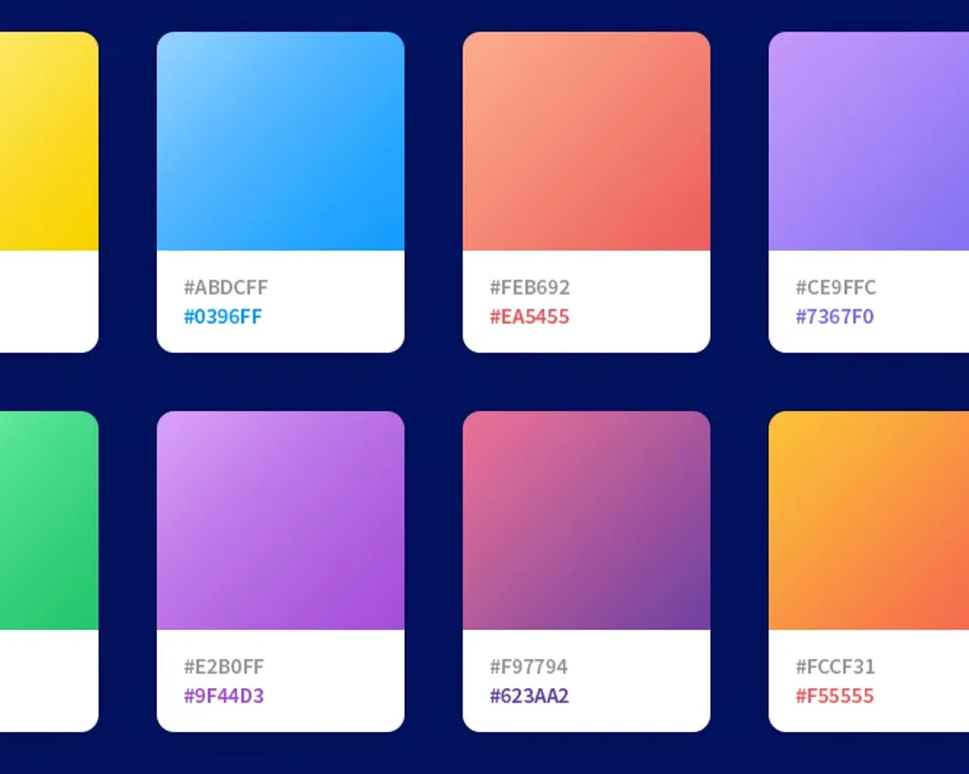 Colour swatch grid with hex codes