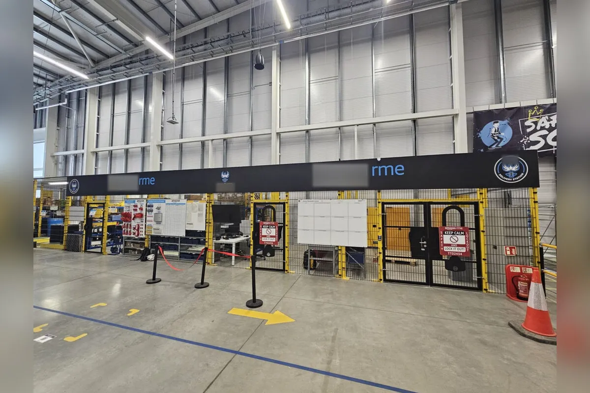 Fulfilment centre safety area with floor and sign graphics