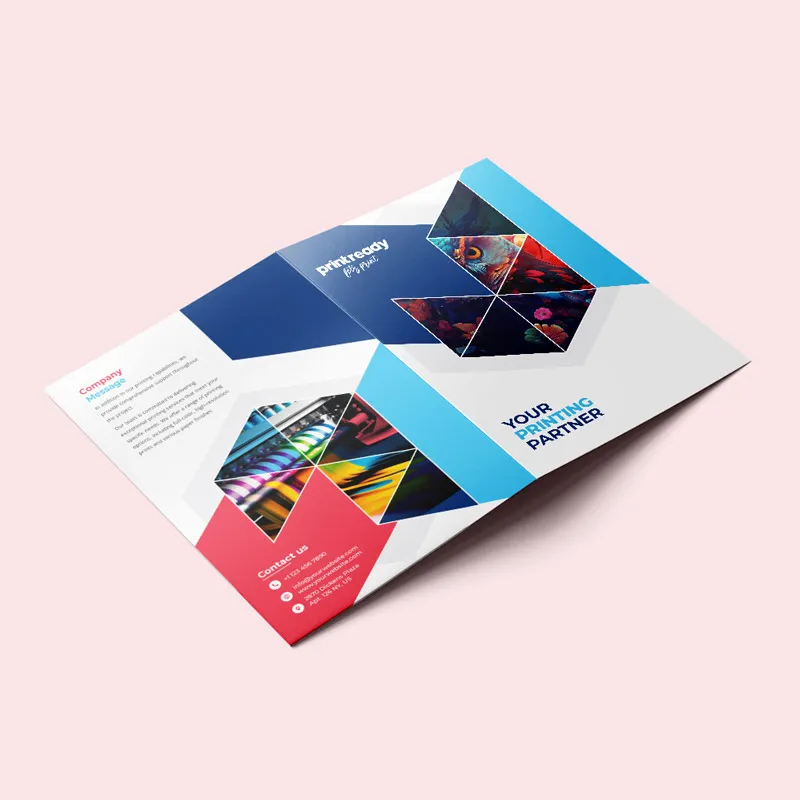 Printed presentation folder showing pocket and fold construction