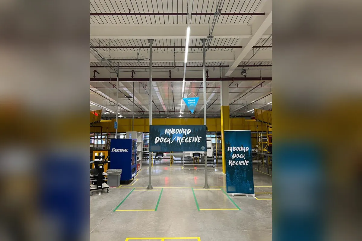 Fulfilment centre inbound dock signs and floor markings