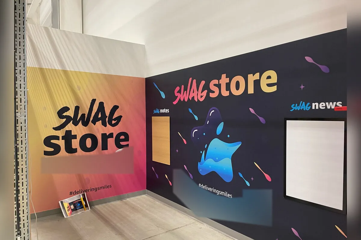 Fulfilment centre swag store wall graphics