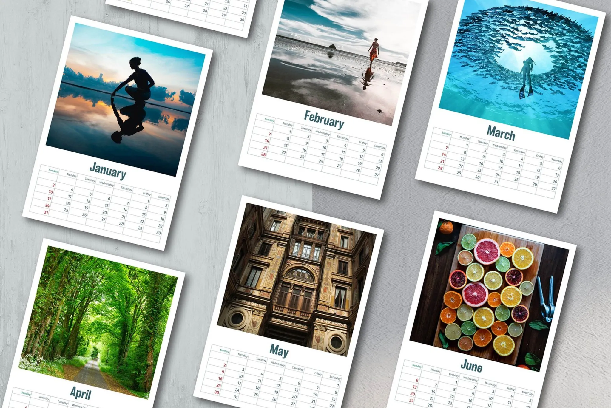 Custom printed wall calendar pages with personal photos
