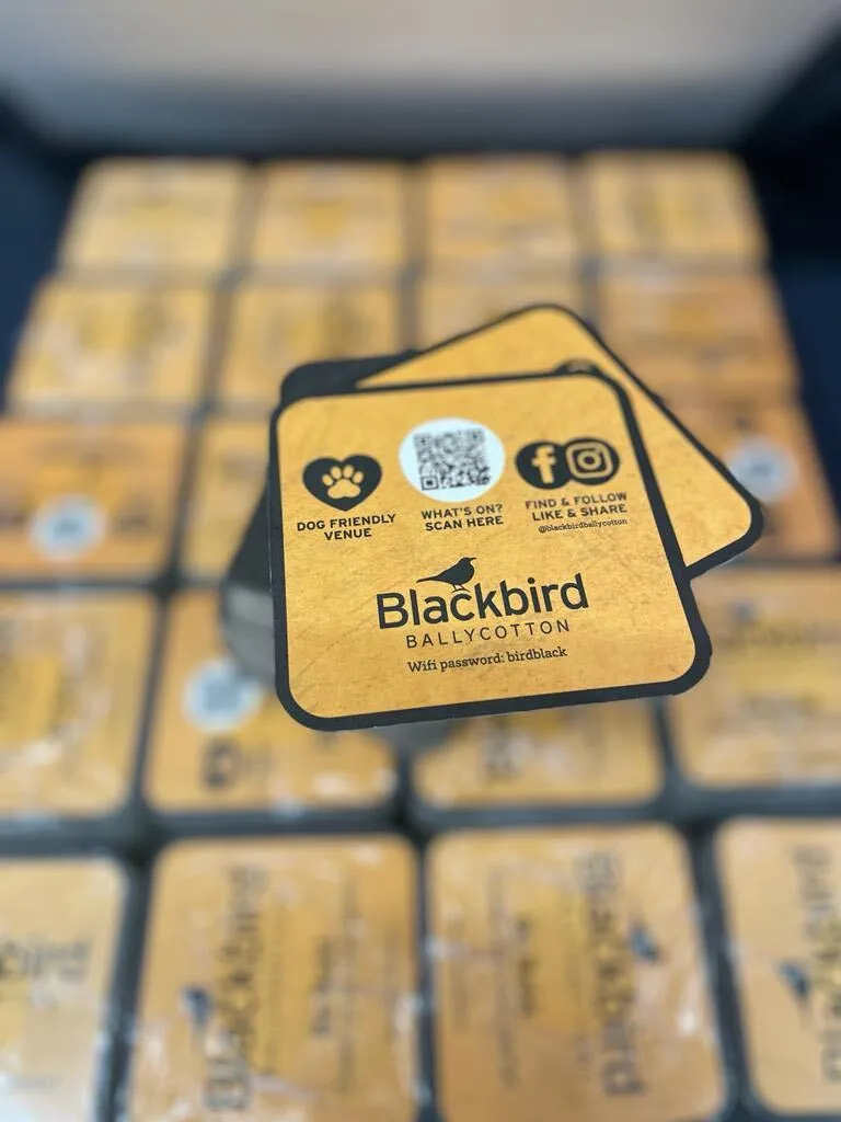 Blackbird Ballycotton branded beer mats