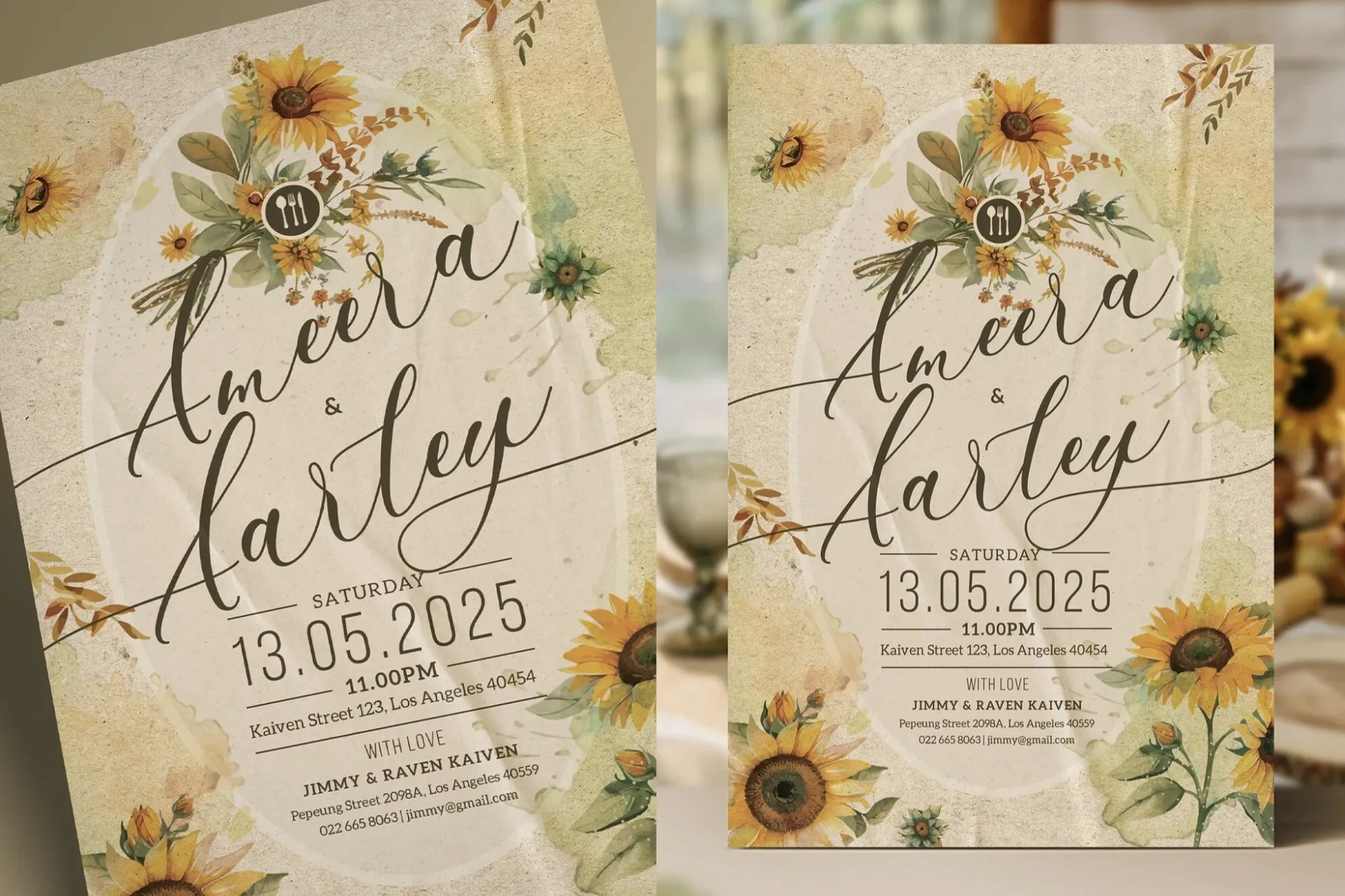 Sunflower wedding invitation design
