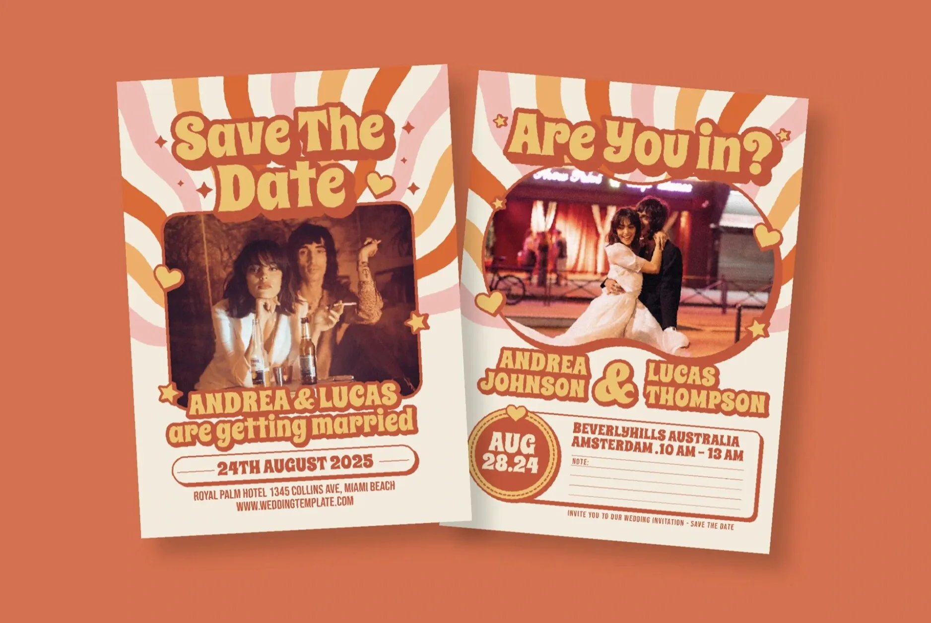 Retro save the date wedding cards
