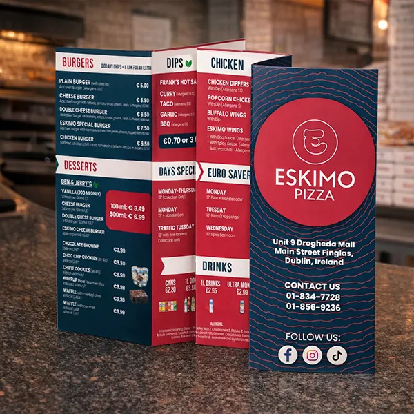 Printed table talkers and menus displayed together as a distribution channel