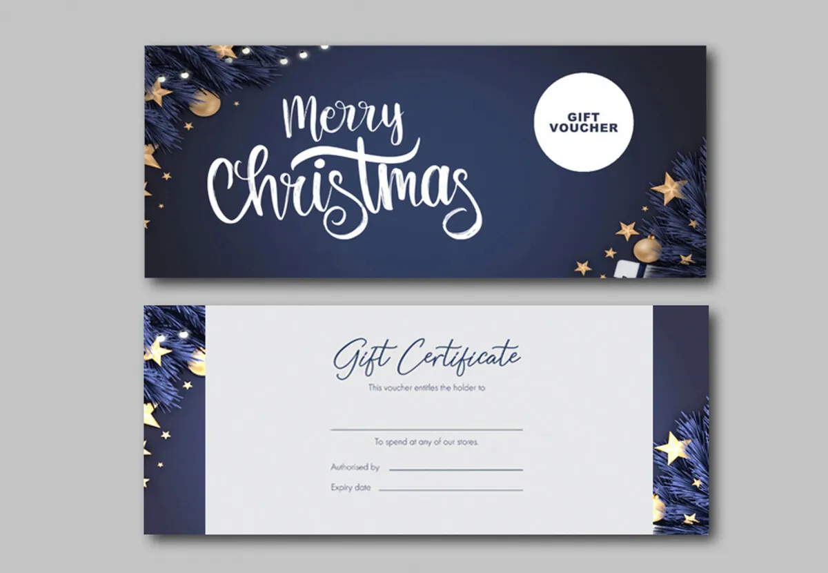 Custom printed Christmas gift voucher and certificate