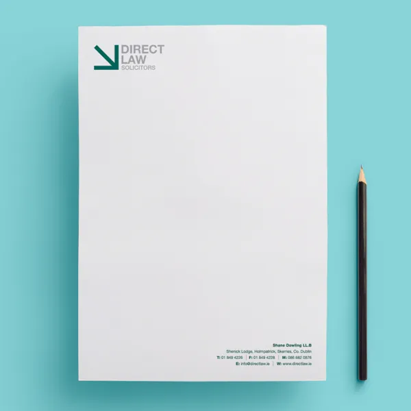 Direct Law Solicitors printed letterhead beside a pencil