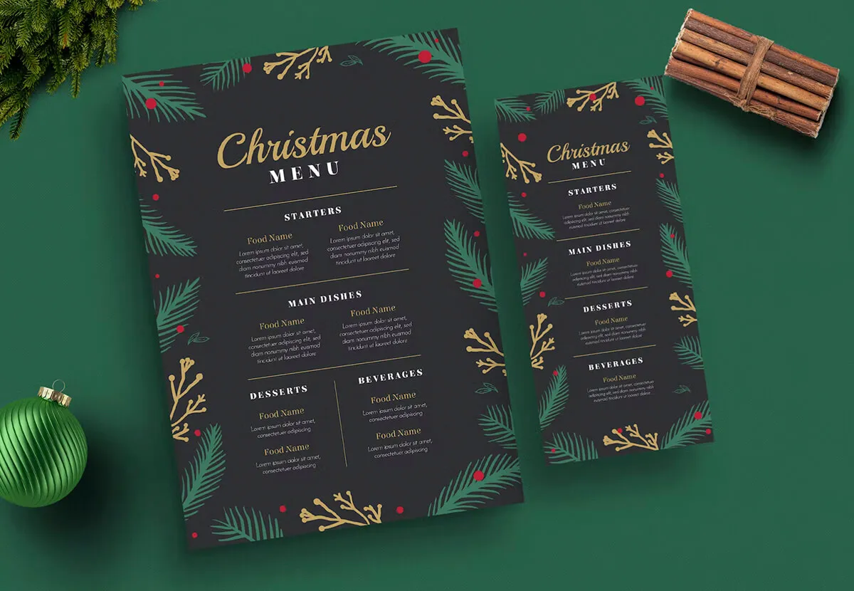 Custom printed Christmas menu design
