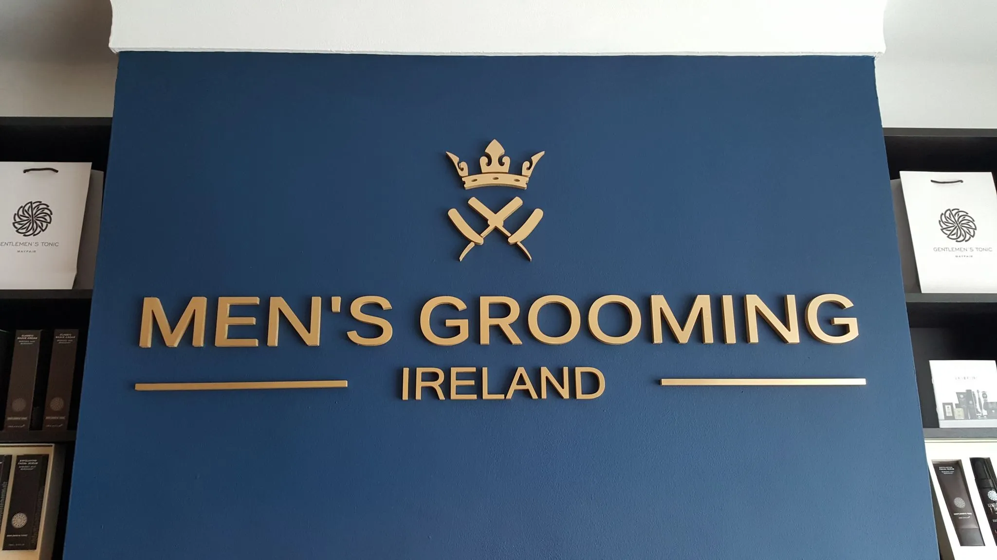 Gold 3D Foamex letters signage for Mens Grooming Ireland