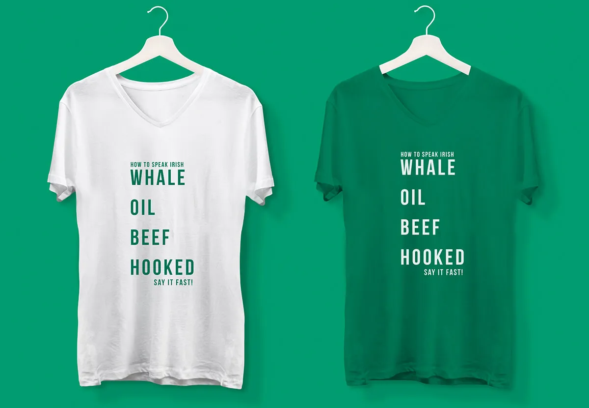 St Patrick’s Day slogan t-shirts in white and green