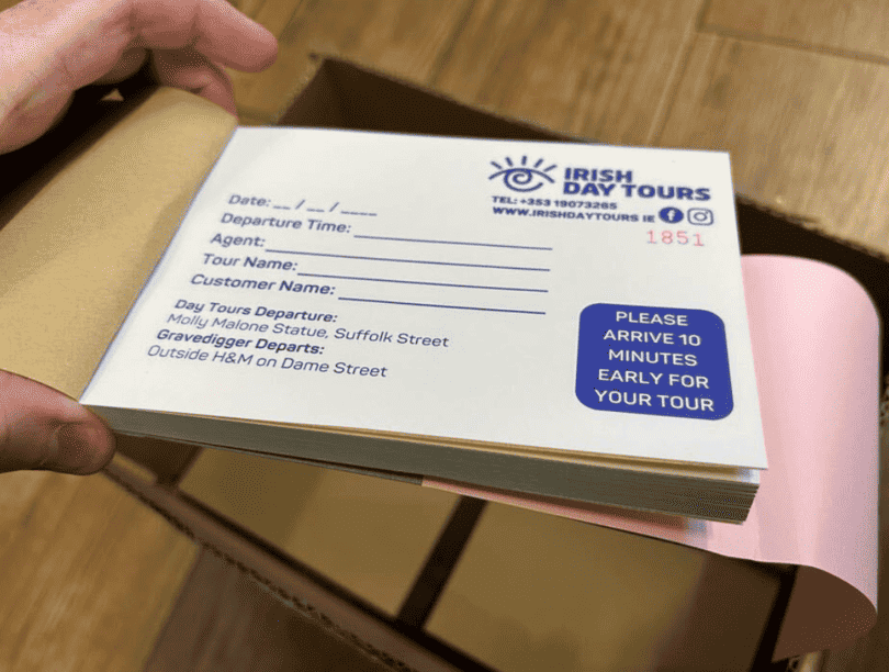 NCR duplicate book printed for Irish Day Tours