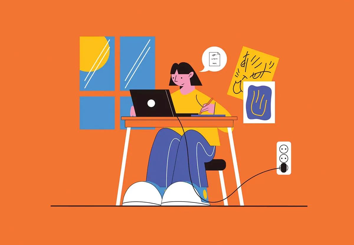 Illustration of a designer working at a desk