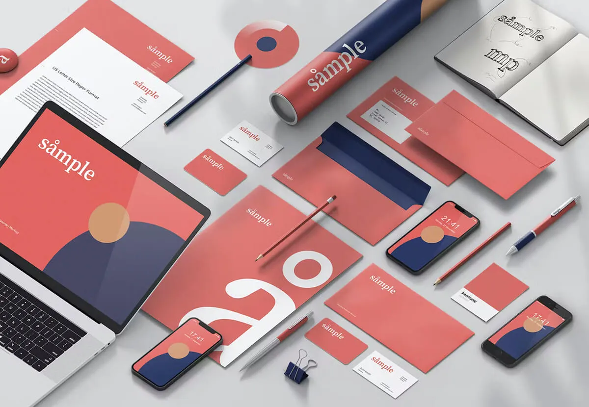 Stationery flat lay with consistent typesetting and layout