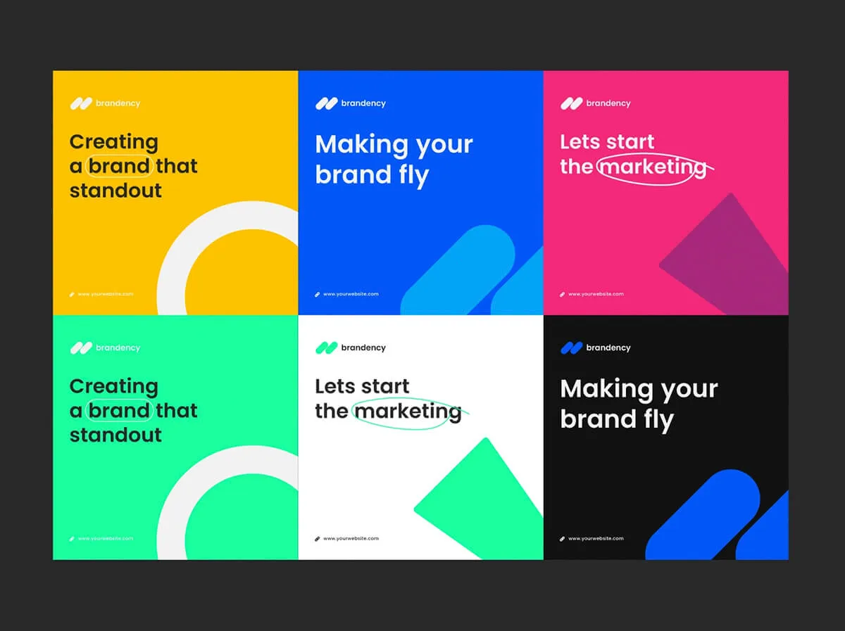 Set of colourful brand card designs