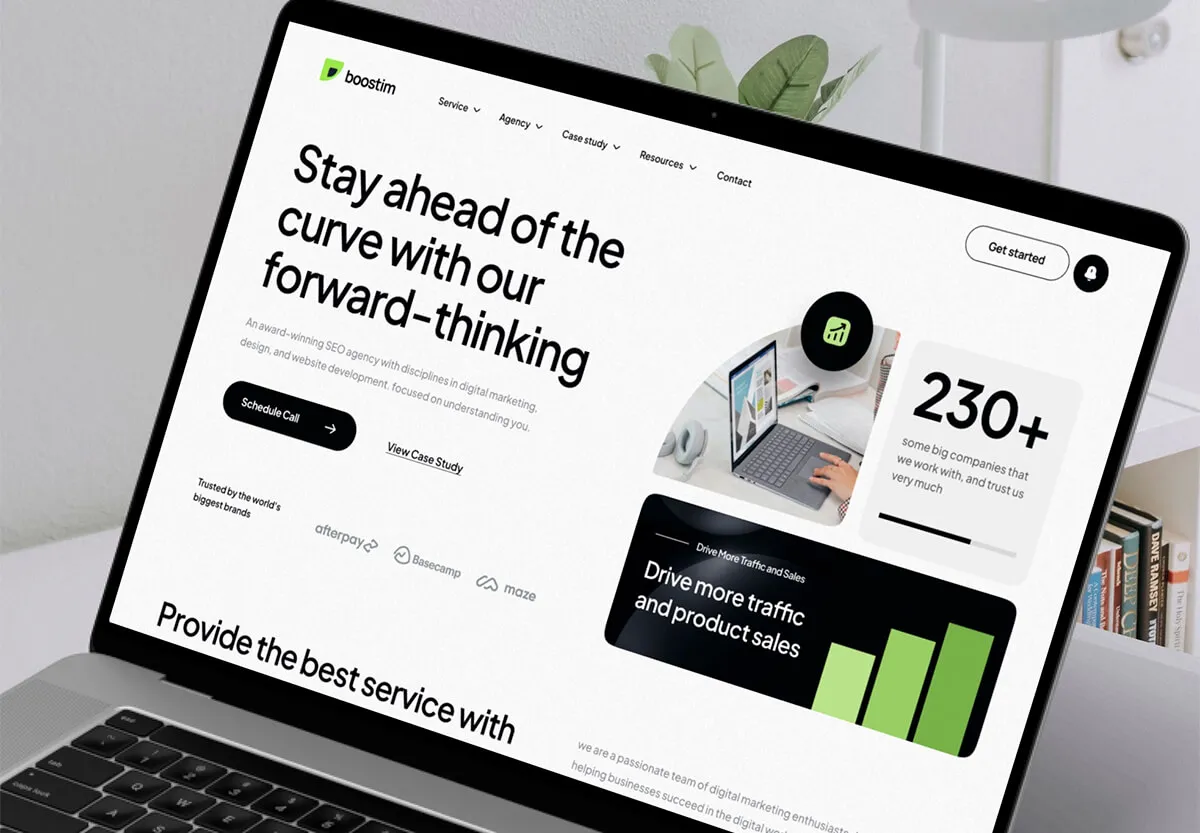 Consistent brand design across a website on a laptop