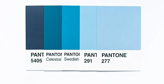 A row of blue colour swatches in graduated shades