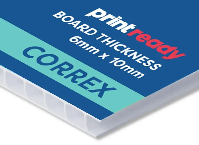 Print Ready Correx board, available in 6mm and 10mm thickness
