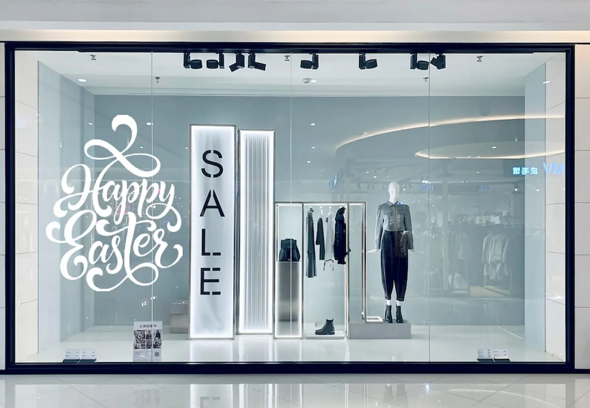 Shop window with Happy Easter sale vinyl decal
