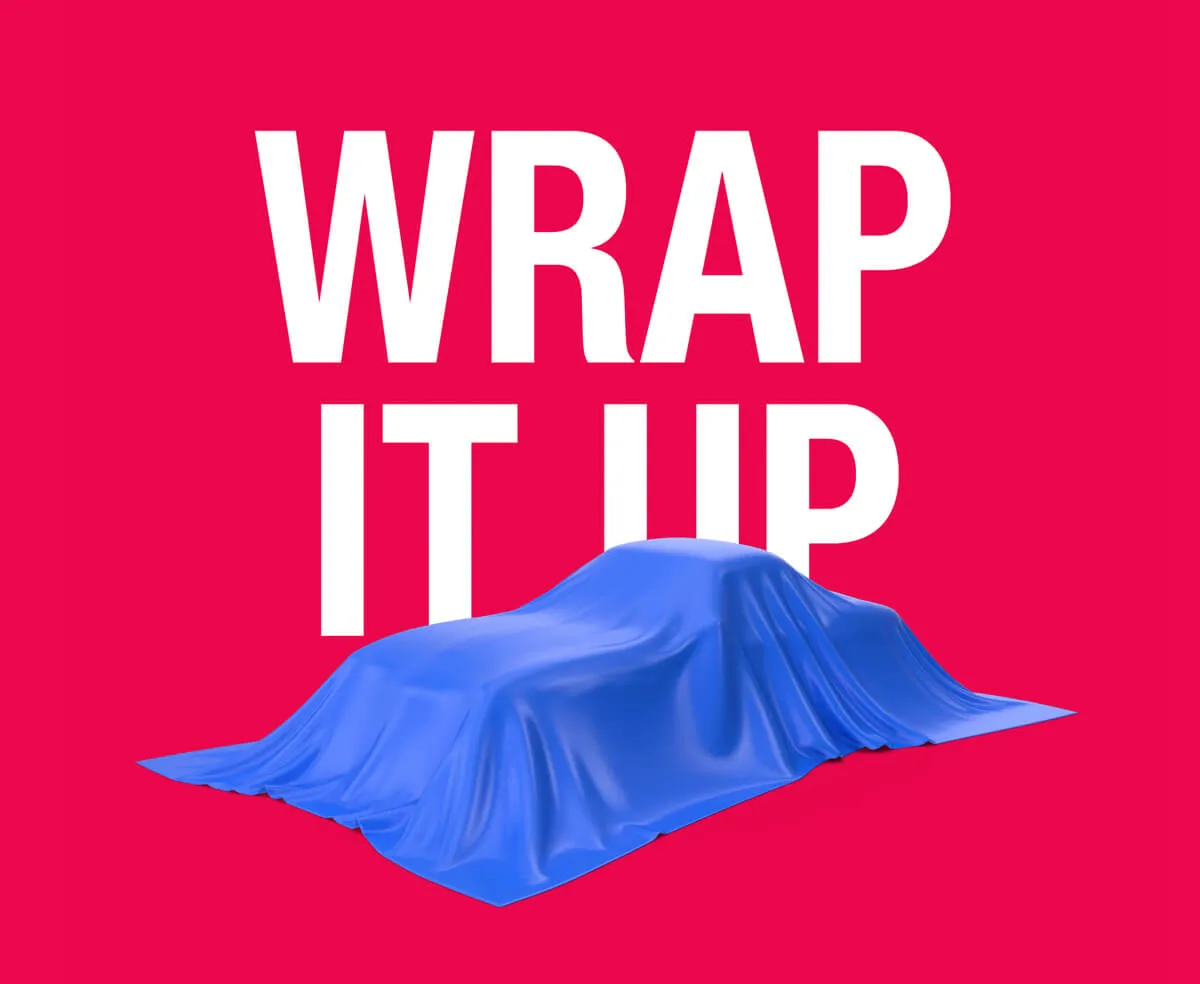 Wrap It Up graphic with a car hidden under a blue cover