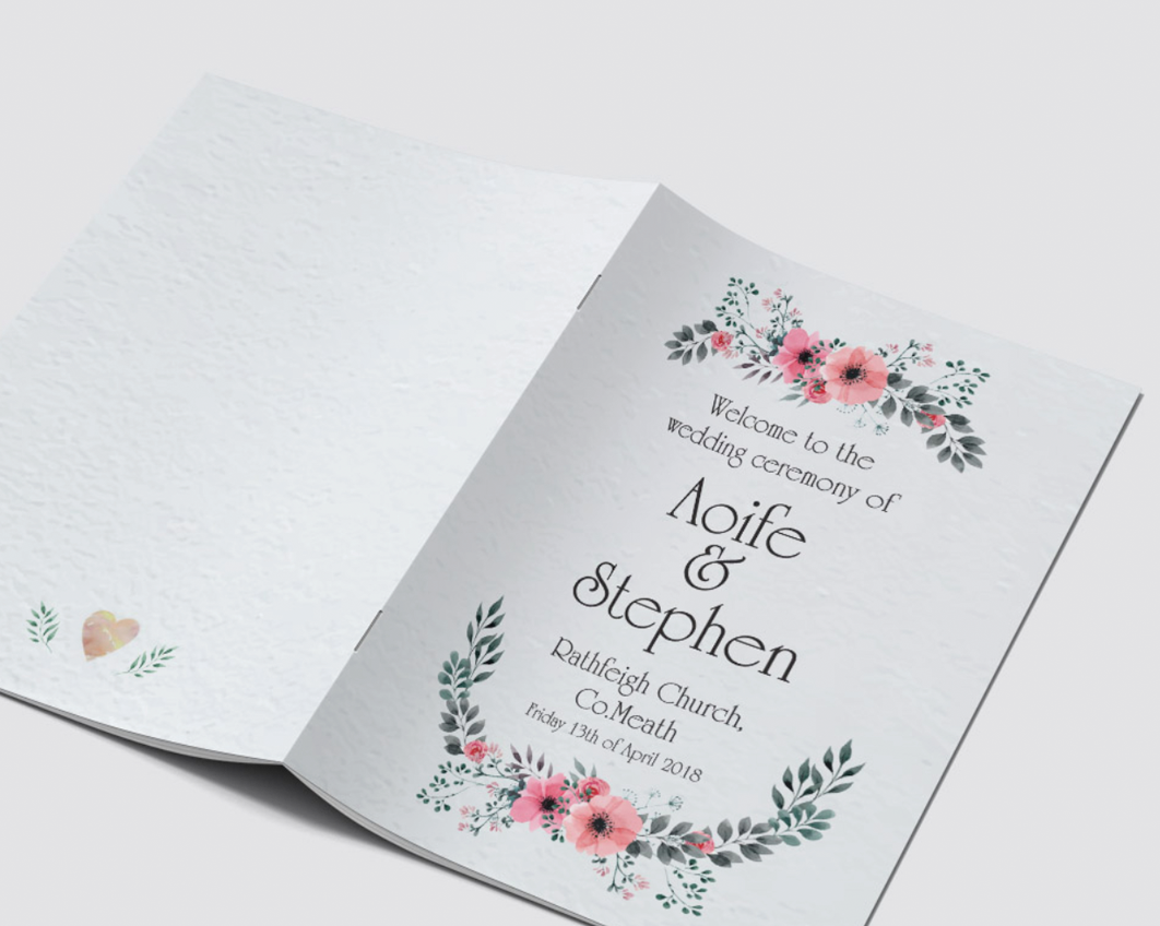 Open wedding mass booklet showing the inside cover