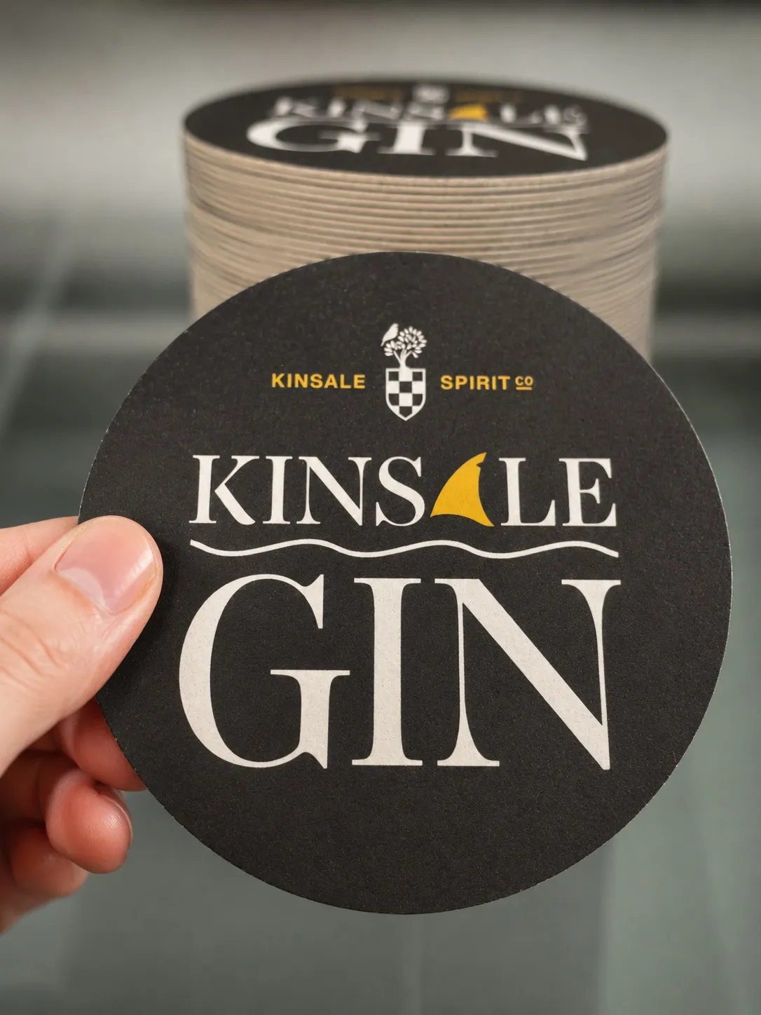 Kinsale Gin branded beermats showing print quality and finish by Print Ready