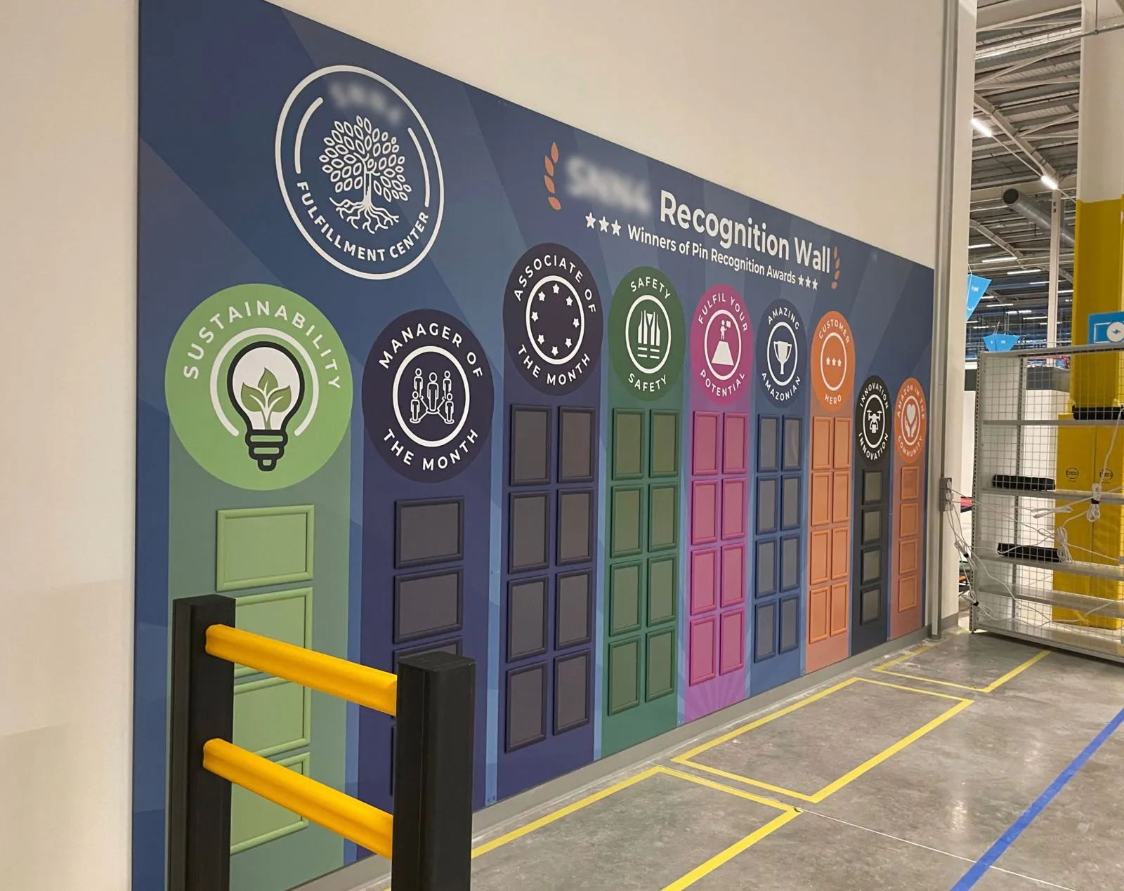 Fulfilment centre interior signage and workplace branding designed and installed by Print Ready