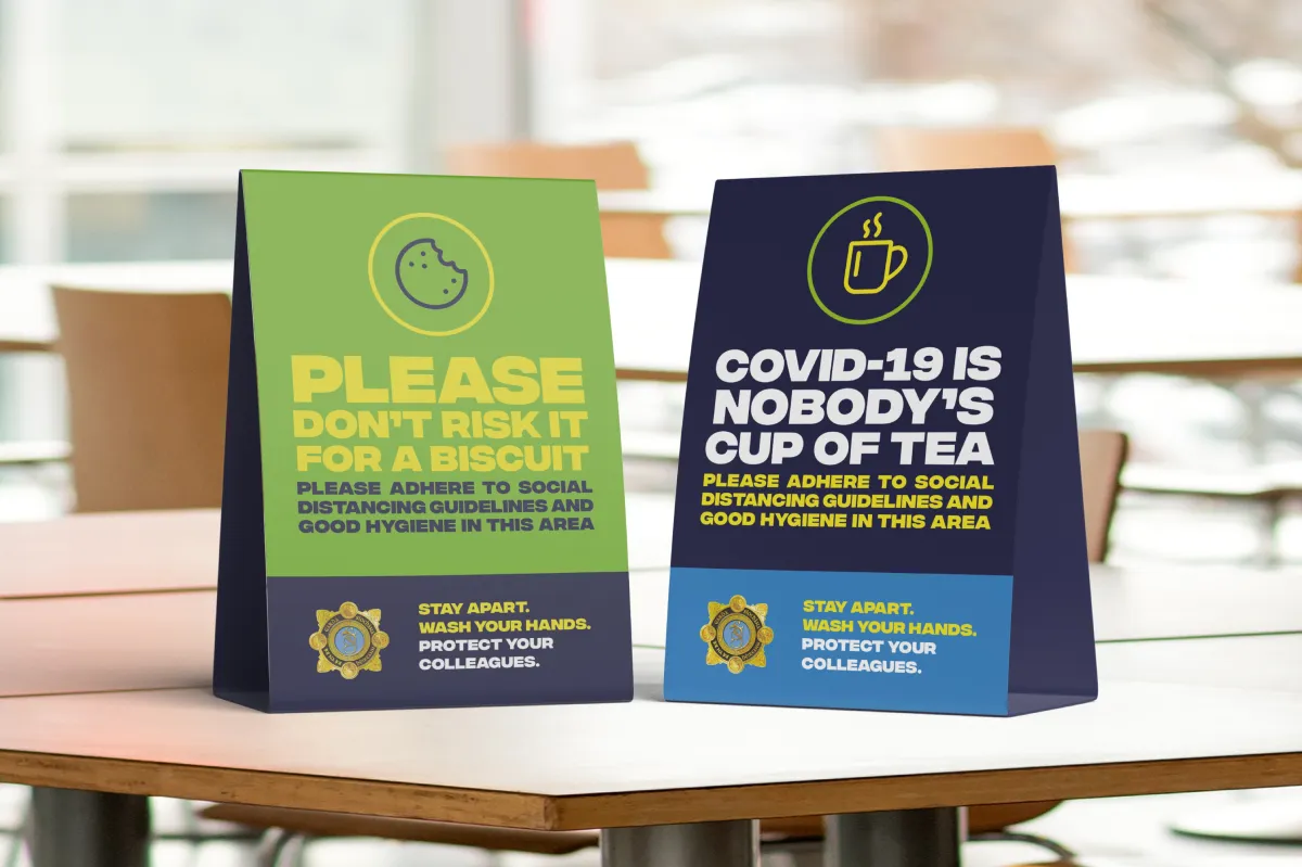 An Garda Síochána social distancing signage installed at a Garda station by Print Ready