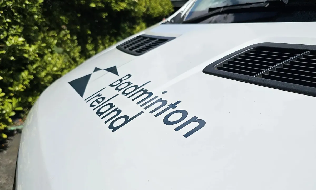 Badminton Ireland national team van with full shuttlecock-inspired wrap by Print Ready