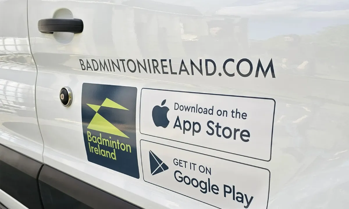 Badminton Ireland national team van with full shuttlecock-inspired wrap by Print Ready