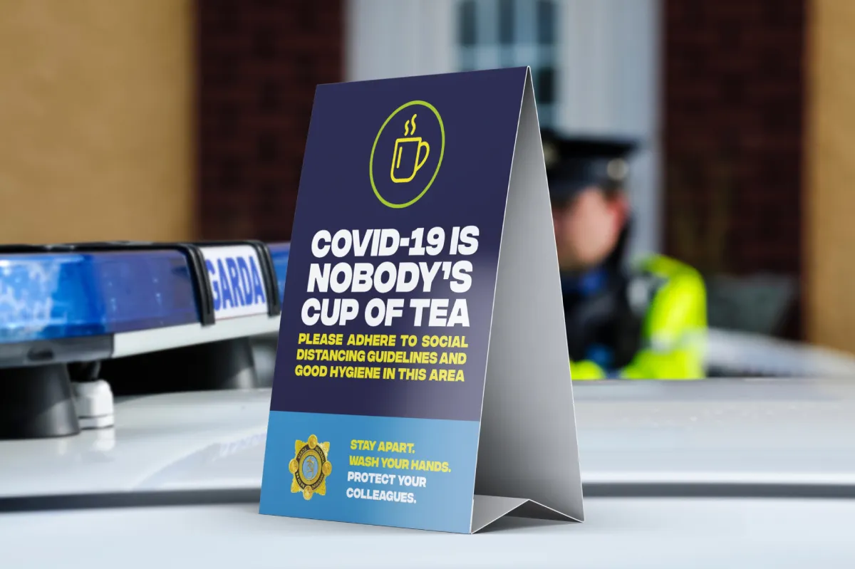 An Garda Síochána social distancing floor graphic and wall poster produced by Print Ready