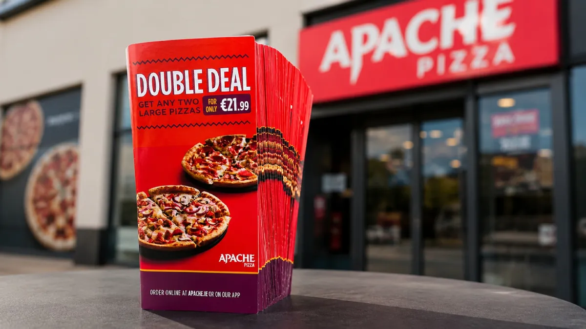 Apache Pizza A3 roll-fold takeaway menus printed by Print Ready