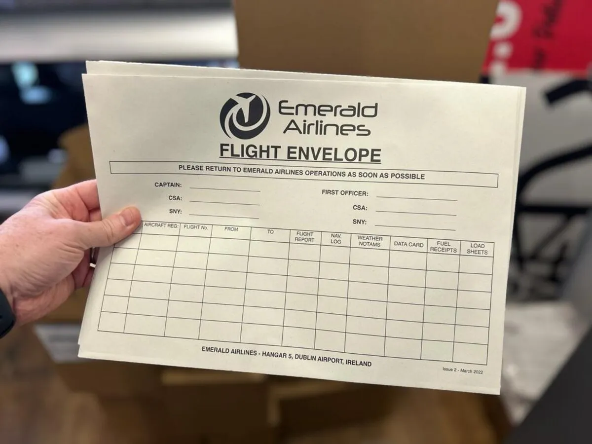 Emerald Airlines flight envelope - Print Ready