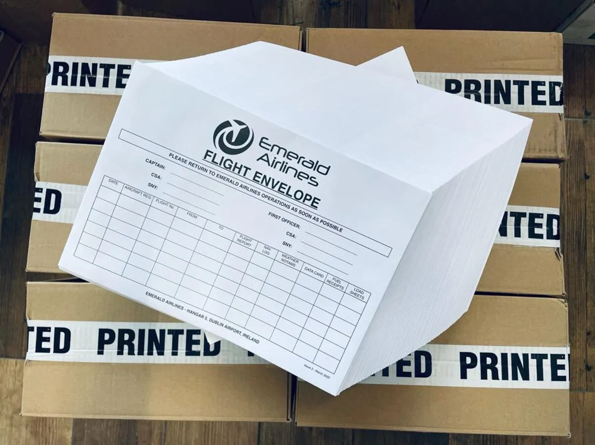 Emerald Airlines C4 flight envelopes stacked - Print Ready