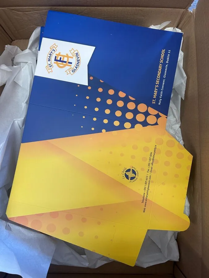 St Mary's presentation folders with gold dot pattern - Print Ready