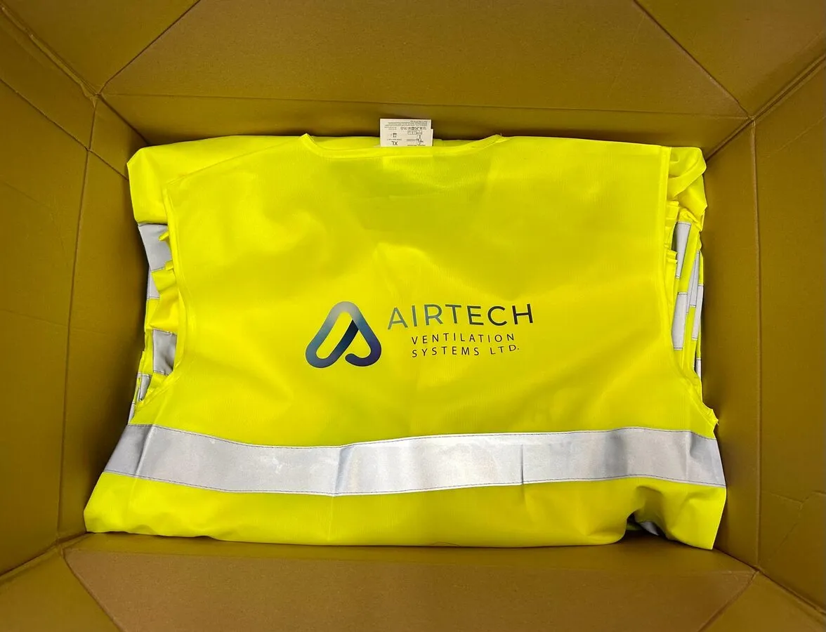 Airtech Ventilation Systems hi-vis vests in a box - Print Ready
