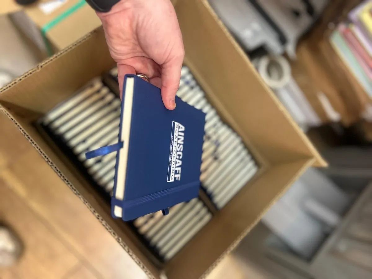 Custom printed A5 notebooks for Ainscaff Scaffolding