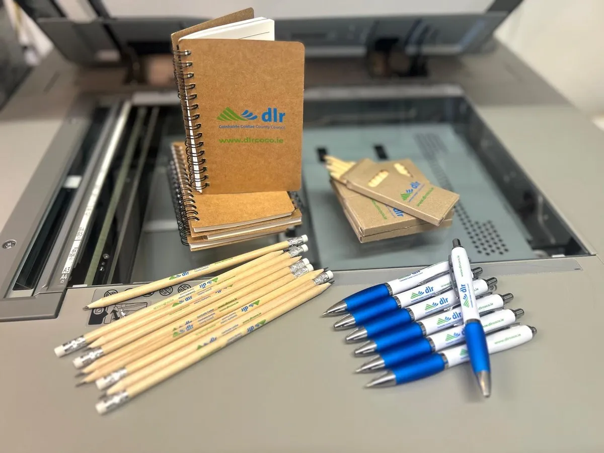 Branded notebooks, pencils and pens for a county council