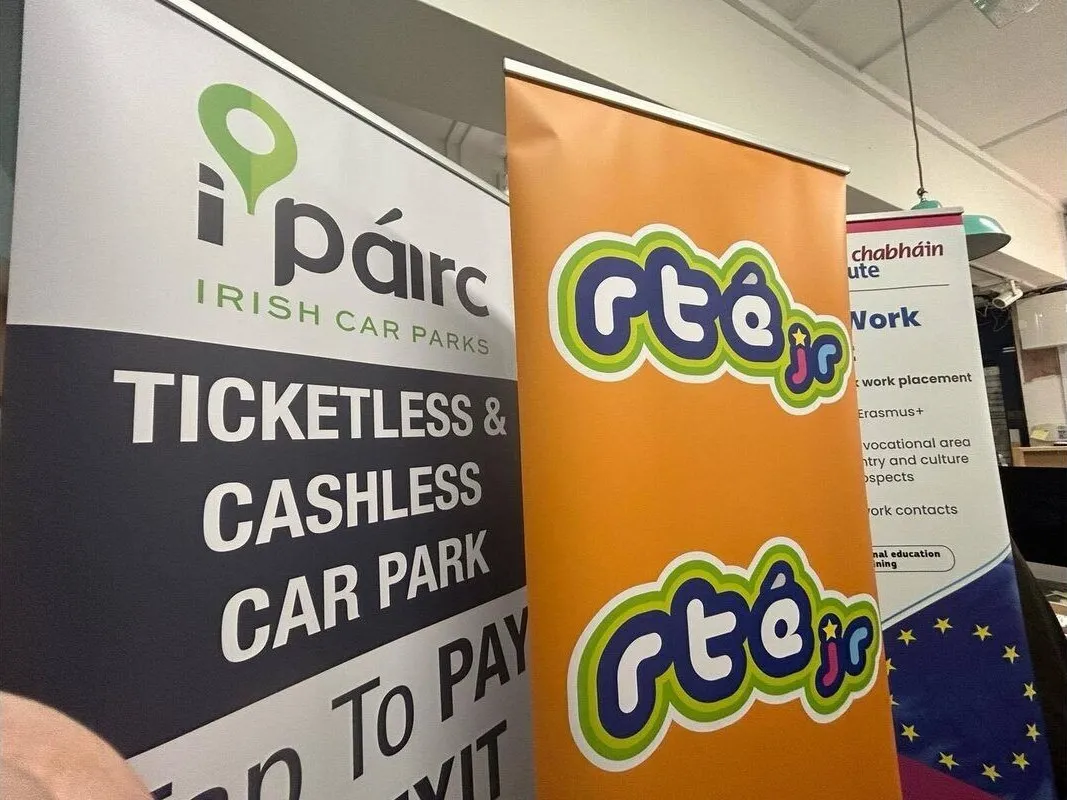 RTE jr and i-Parc pull up banners side by side