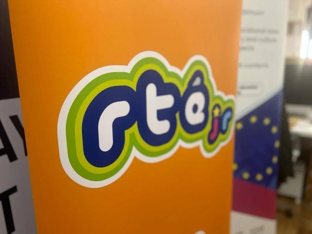 Close-up of an RTE jr pull up banner
