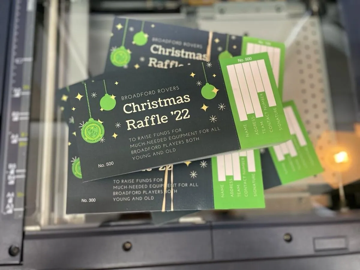 Christmas raffle tickets for Bradford Rovers Football Club - Print Ready