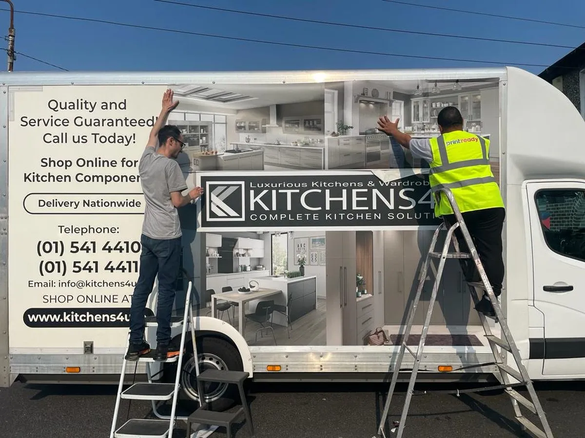 Kitchens 4U truck wrap being fitted
