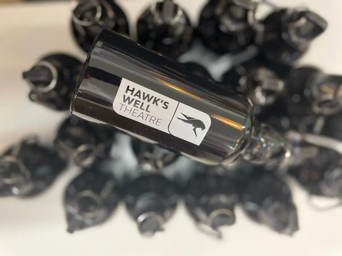 Hawk's Well Theatre black steel water bottles - Print Ready