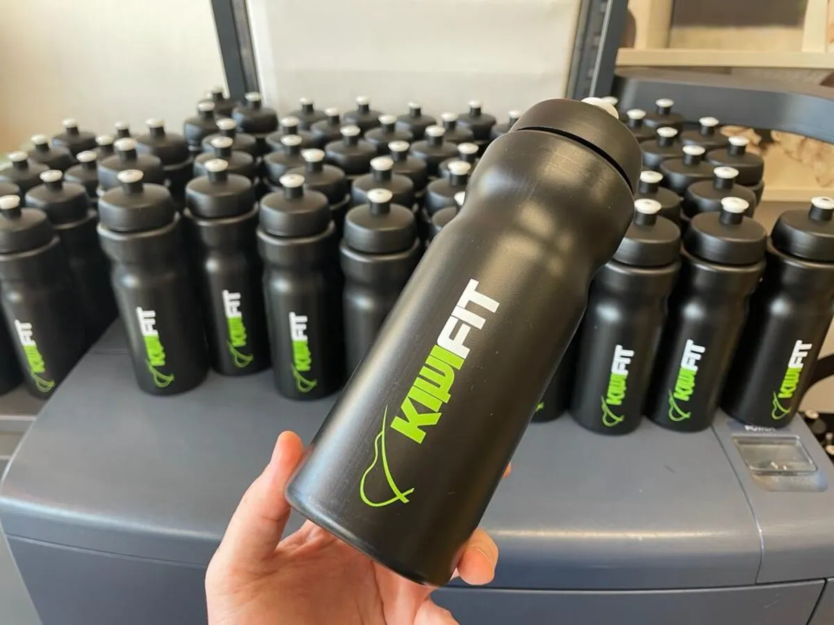 Kiwifit black printed water bottles - Print Ready