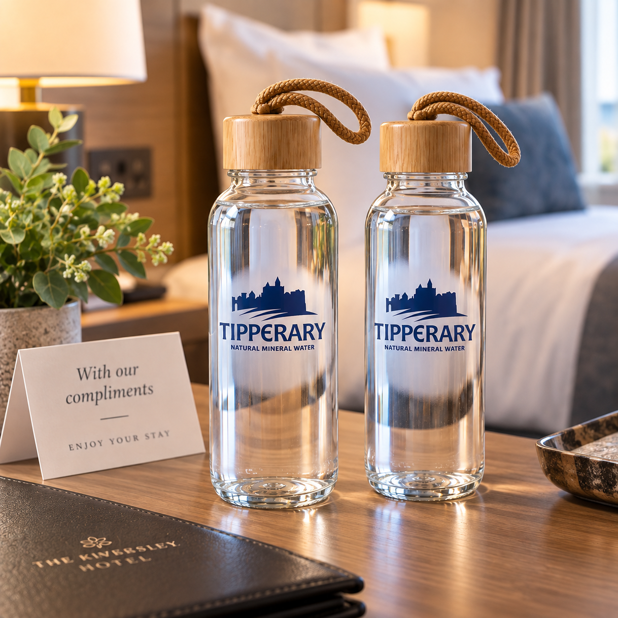 Personalise Water Bottles Trilby Glass Bottle, Bamboo Lid Dublin Ireland Printers