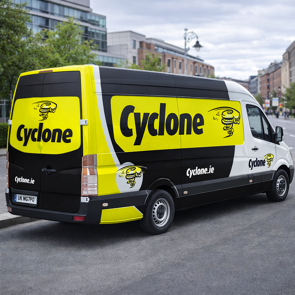 Cyclone driving school van with a black and yellow full wrap
